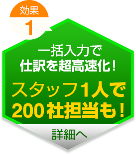 効果1：一括入力で仕訳を超高速化！スタッフ1人で200社担当も！