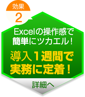 効果2：Excelの操作感で簡単にツカエル！導入1週間で実務に定着！